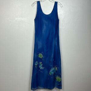 Robbie Bee Vintage Silk Floral Beaded Sleeveless Maxi Dress Size 10